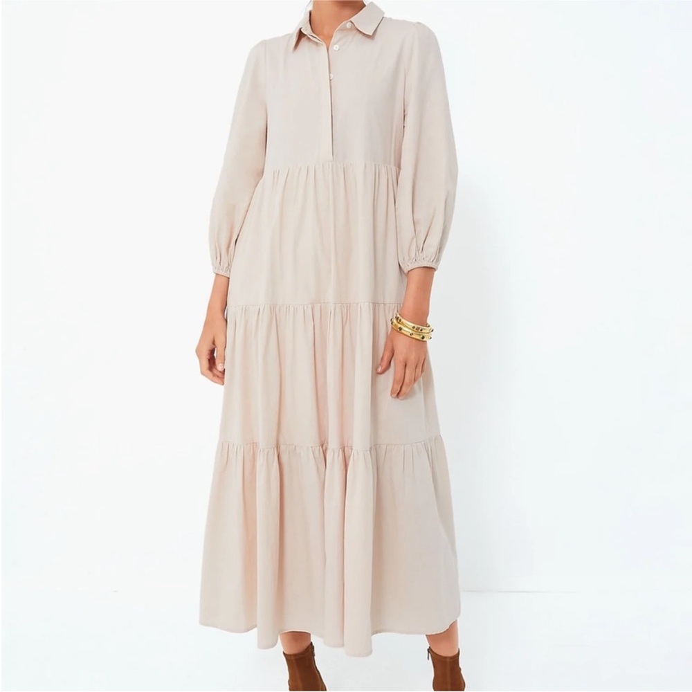 Tuckernuck Pomander Place Mabel Off white / Cream Tiered Maxi Shirt Dress